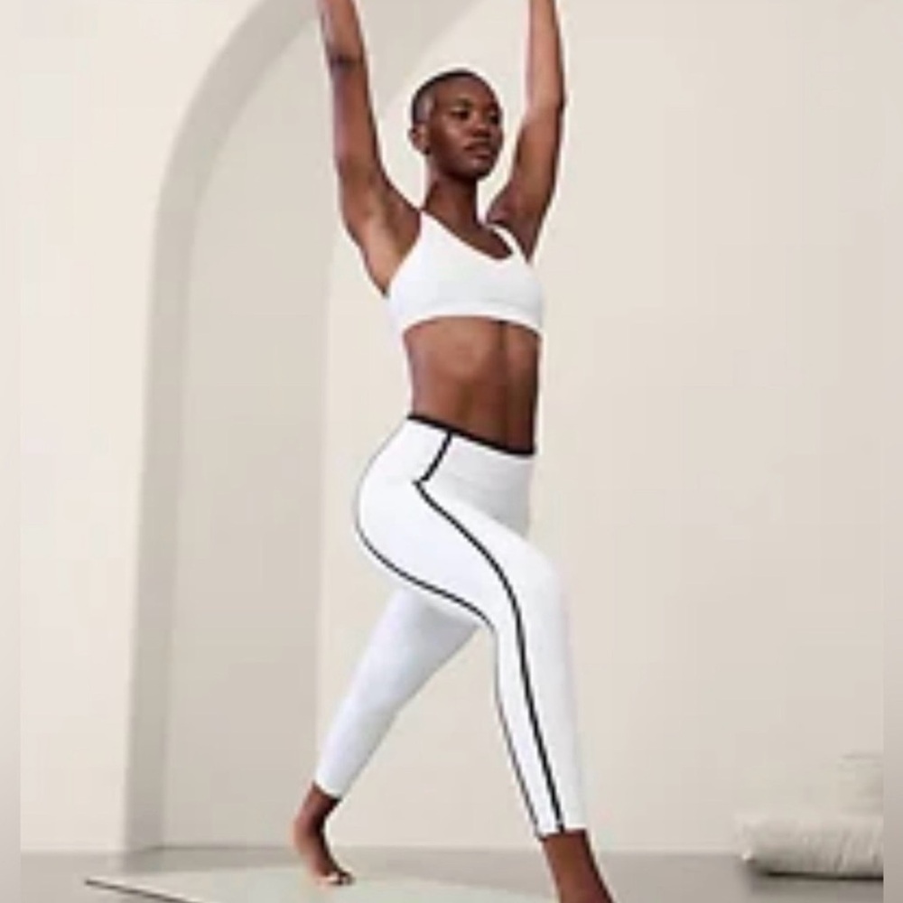 Athleta White Leggings with Black Stripe